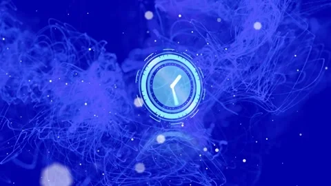 Animation of moving clock over light spots and trails on blue background 库存影片 171340930