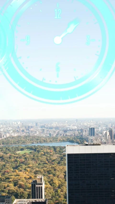 Animation of moving clocks over cityscape Stock Footage 343867897