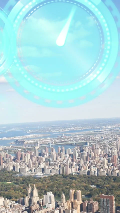 Animation of moving clocks over cityscape Stock Footage 343867905