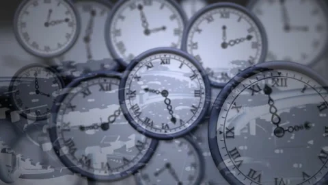 Animation of moving clocks over cog wheels on white background 動画素材 257523653