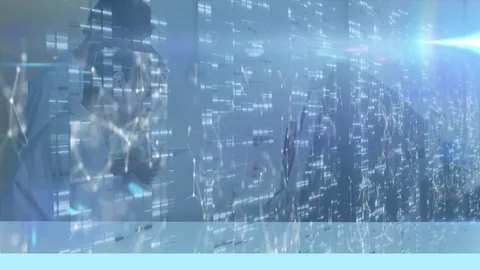 Animation of moving columns and networks of connections over diverse scientists Stock Footage 329926026