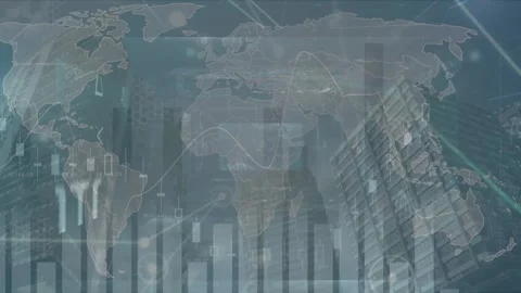 Animation of moving columns globe and binary coding over server Stock Footage 330061034