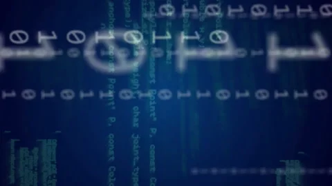 Animation of moving layers of processing data and people networks on dark Stock Footage 312867378