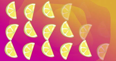 Animation of moving lemons over colourful shapes 動画素材 266476833