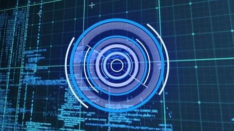 Animation of moving line in circles over grid pattern against computer language Stock Footage 232807658