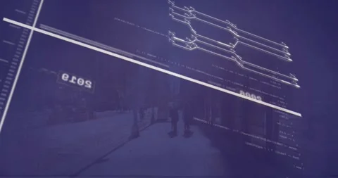 Animation of moving lines, changing numbers and circuit board pattern over 스톡 동영상 328712238