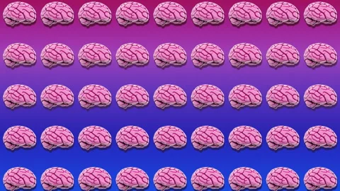 Animation with moving rows of human brains, psychology or medicine background Stock Footage 252087695