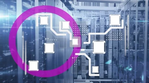 Animation of moving shapes over server room Stock Footage 170562960