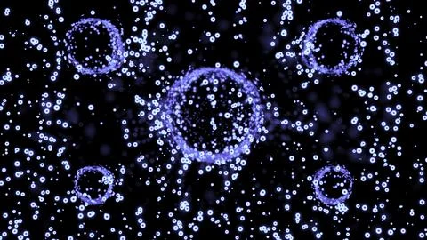 Animation with moving stream of bubbles and large circles. Design. Balls in Stock Illustration