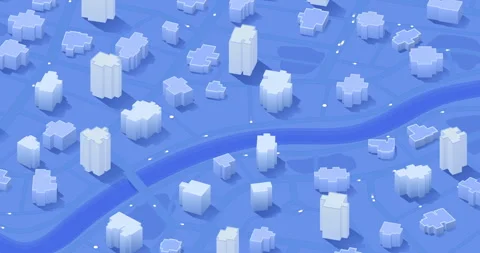 Animation with Moving Traffic Dots in Isometric 3D City Map with White Buildings Stock Footage 337726329