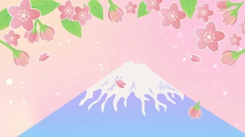 Animation of Mt. Fuji and cherry blossom petals Stock Footage 169064249