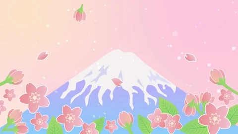 Animation of Mt. Fuji and cherry blossom petals Stock Footage 169064251