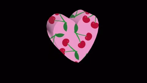 Animation of a multi-colored heart spinning in a cherry print concept Love, joy Stock Footage 276270957