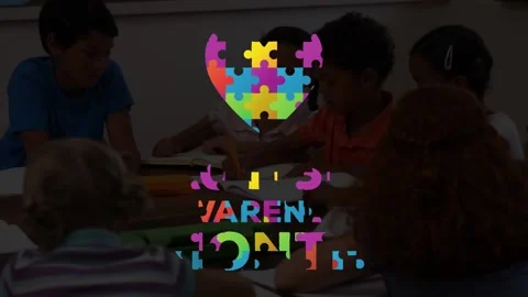 Animation of multi coloured puzzle elements forming heart Autism Awareness Month Stock Footage 208829741