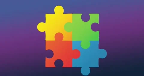 Animation of multi coloured puzzle elements forming symbol of Autism Awareness Stock Footage 208829765