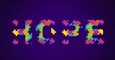 Animation of multi coloured puzzle elements forming word Hope Autism Awareness Stock Footage 208829773