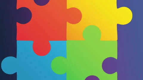 Animation of multi coloured puzzle elements forming symbol of Autism Awareness Stock Footage 315155991