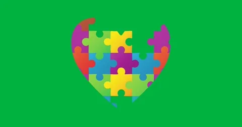 Animation of multi coloured puzzle elements forming square Autism Awareness Stock Footage 324845533