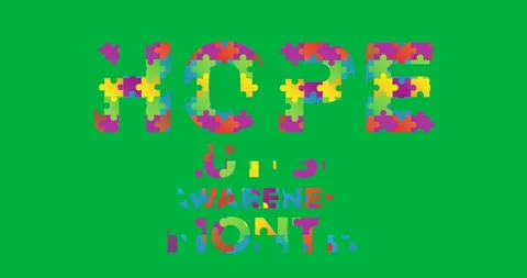 Animation of multi coloured puzzle elements forming words Hope and Autism Stock Footage 324892359