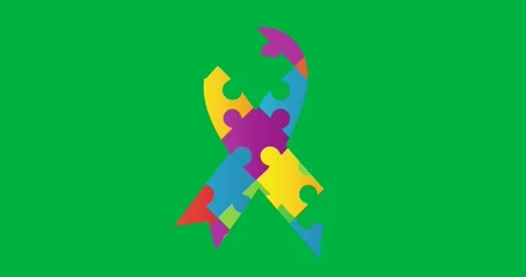 Animation of multi coloured puzzle elements forming rectangle Autism Awareness Video stock 325030079