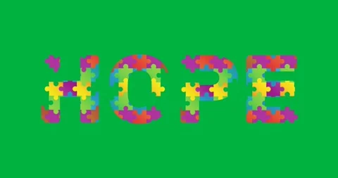 Animation of multi coloured puzzle elements forming word Hop and rectangle Video stock 325070020