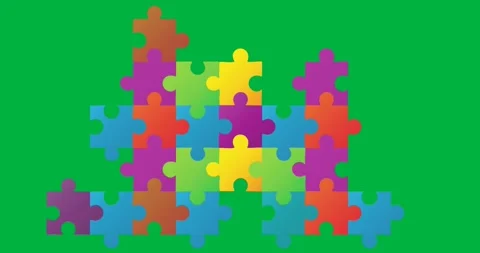 Animation of multi coloured puzzle elements forming rectangle Autism Awareness Video stock 325176895