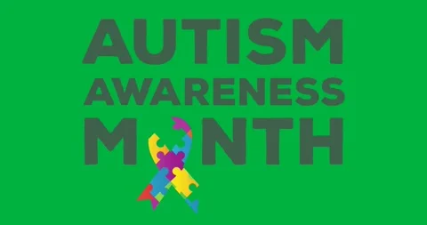 Animation of multi coloured puzzle elements forming ribbon with words Autism Stock Footage 325366330