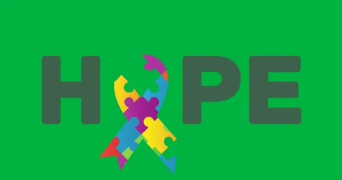 Animation of multi coloured puzzle elements forming ribbon with grey rectangle Video stock 325484382