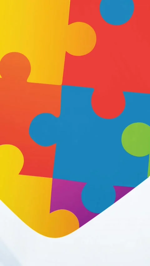 Animation of multi coloured puzzle pieces and heart over white background Stock Footage 342613204