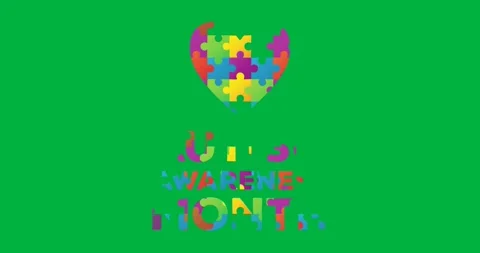 Animation of multi puzzle elements forming heart and rectangle Autism Awareness Stock Footage 325565610