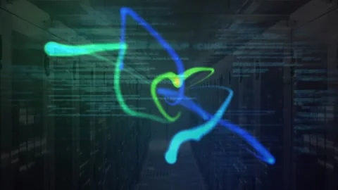 Animation of multicolored abstract pattern and computer language over server Stock Footage 246530490