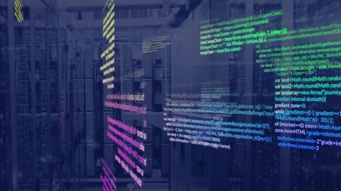 Animation of multicolored computer language and binary codes over data server 動画素材 248206893