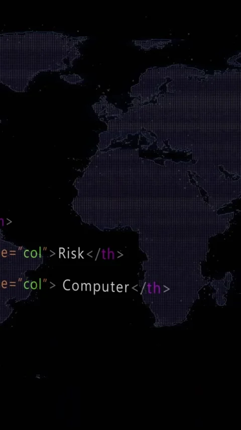 Animation of multicolored computer language and map over black background Stock Footage 323578692