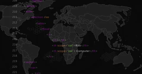 Animation of multicolored computer language and map over black background Stock Footage 329123987