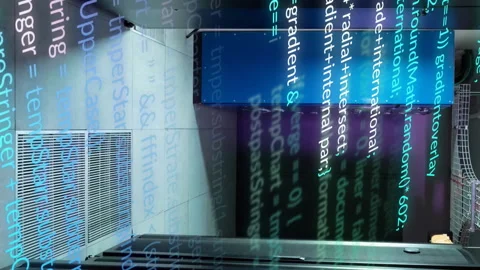 Animation of multicolored computer language over data server room 스톡 동영상 313087761
