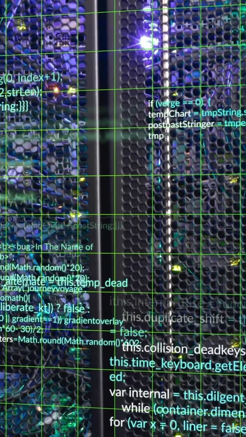 Animation of multicolored computer language over illuminated data server system 스톡 동영상 323577908