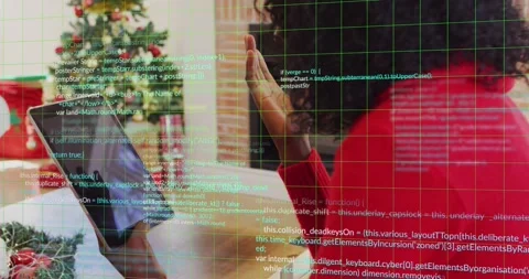 Animation of multicolored computer language over african american woman talking Stock Footage 328360531
