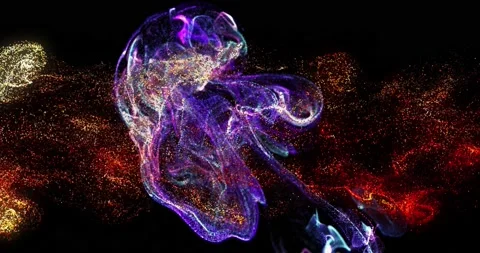 Animation of multicolored dots forming dynamic waves patterns against black Video stock 235878725