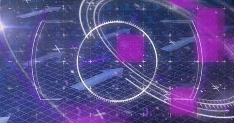 Animation of multicolored glitch technique with squares, arrows, circle over 스톡 동영상 209937364