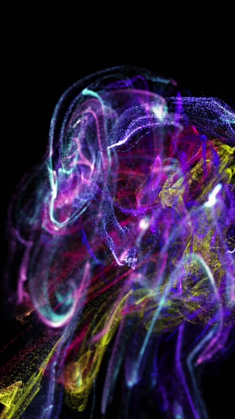 Animation of multicolored glowing dots forming dynamic waves against black Stock Footage 344594930