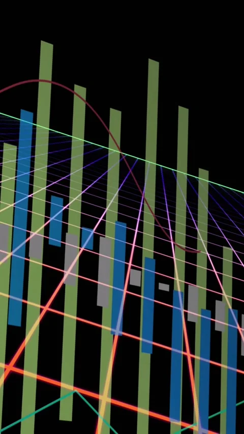 Animation of multicolored graphs over grid pattern against black background Stock Footage 343920552