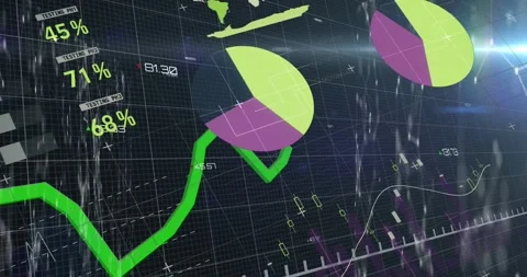 Animation of multicolored infographic interface moving over grid pattern Stock Footage 330171753
