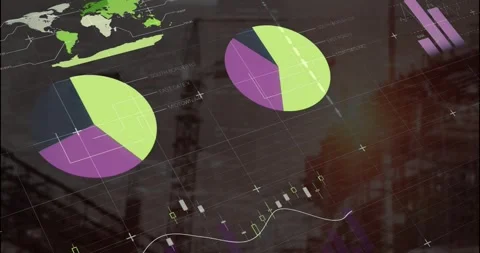 Animation of multicolored infographic interface over under construction building Stock Footage 330479170