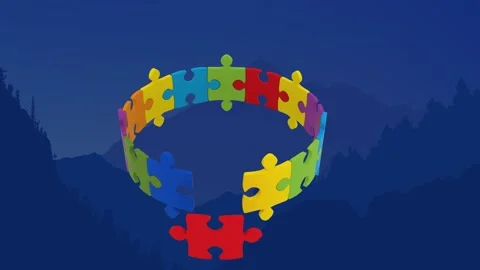 Animation of multicolored jigsaw pieces forming crown moving over silhouette Stock Footage 329232292