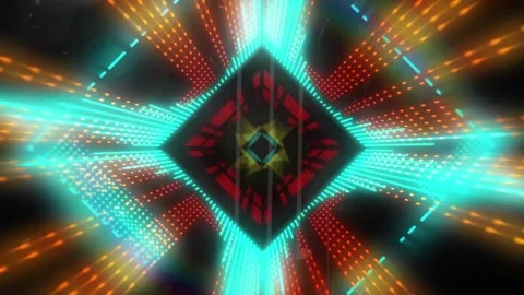 Animation of multicolored looping rhombuses and abstract patterns in tunnel with Stock Footage 326879612