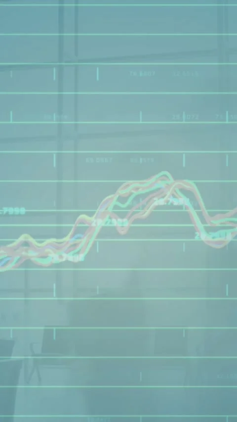 Animation of multicolored multiple graphs over time-lapse of people walking in Stock Footage 344678796