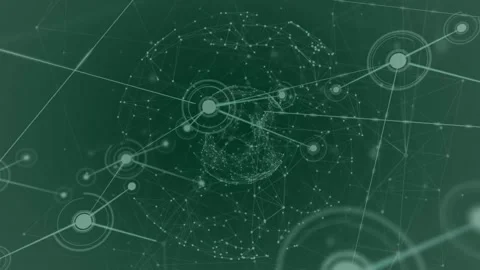 Animation of multicolored shapes dots forming globe and dots interconnecting 스톡 동영상 216829449