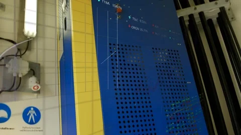 Animation of multicolored trading board with graphs over elevator in factory Stock Footage 327644410