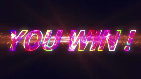Animation of multicolored you win text over abstract pattern against black Video stock 328588995