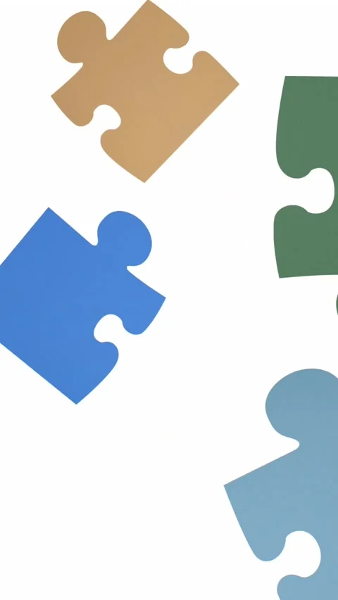 Animation of multicoloured puzzle pieces on white background Stock Footage 342805901